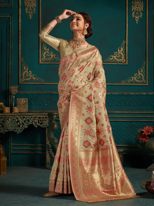 Latest light green silk saree