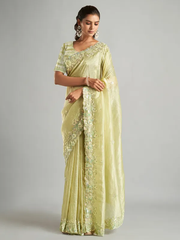 Latest light green tissue silk saree