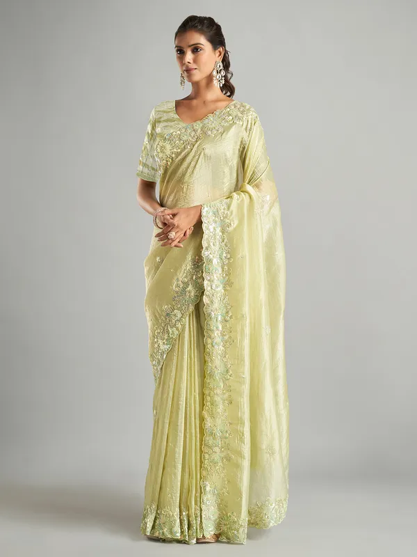 Latest light green tissue silk saree