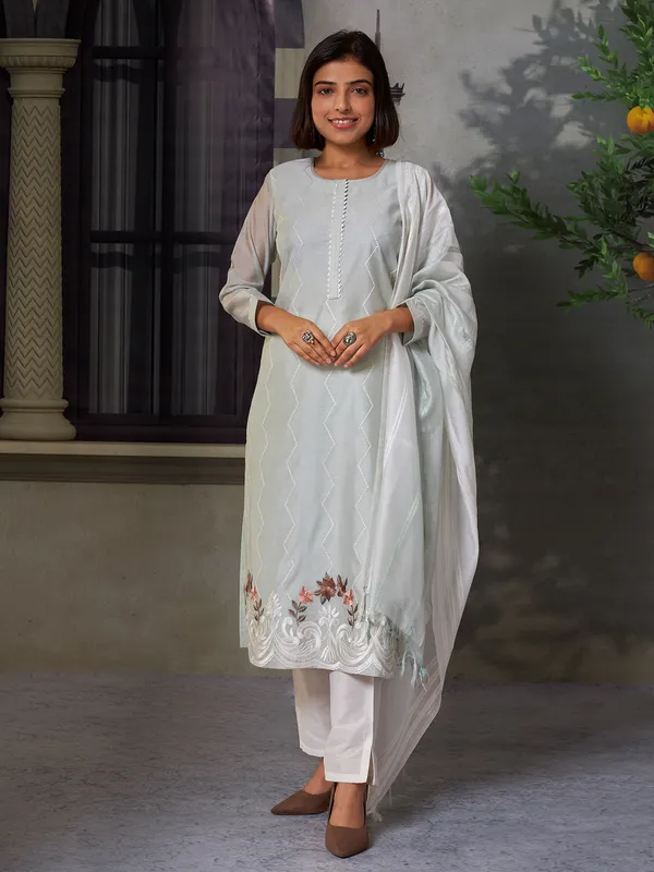 Latest light grey cotton kurti set