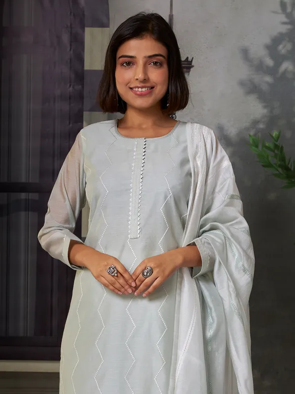 Latest light grey cotton kurti set
