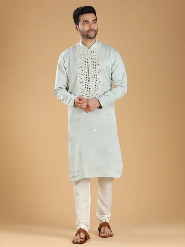 Latest light grey silk kurta suit