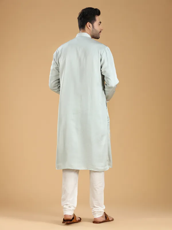 Latest light grey silk  Men Kurta pajama