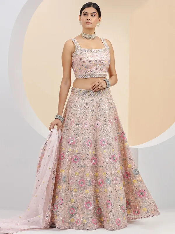 Latest light peach georgette lehenga choli