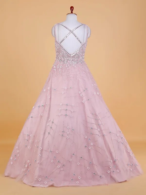 Latest light pink net gown