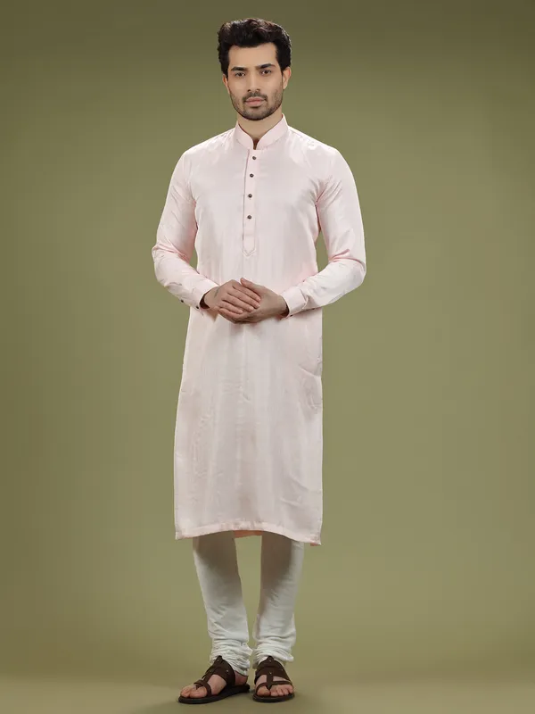 Latest light pink silk kurta suit