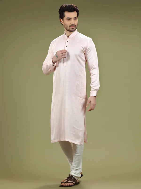 Latest light pink silk kurta suit