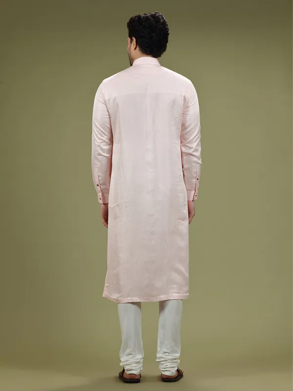 Latest light pink silk  Men Kurta pajama