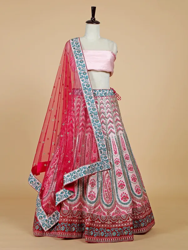 Latest light pink silk unstitched lehenga choli