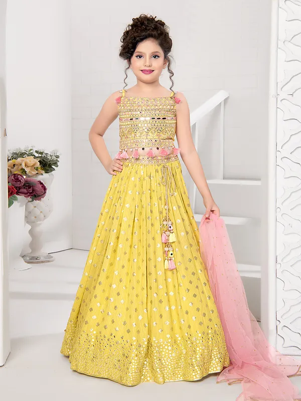 Latest light yellow lehenga choli in georgette