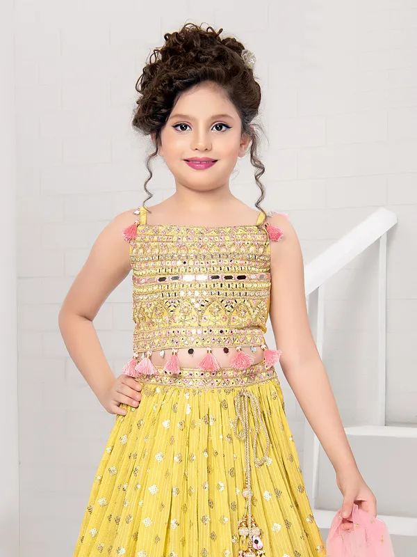 Latest light yellow lehenga choli in georgette