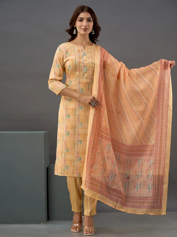 Latest light yellow printed kurti set