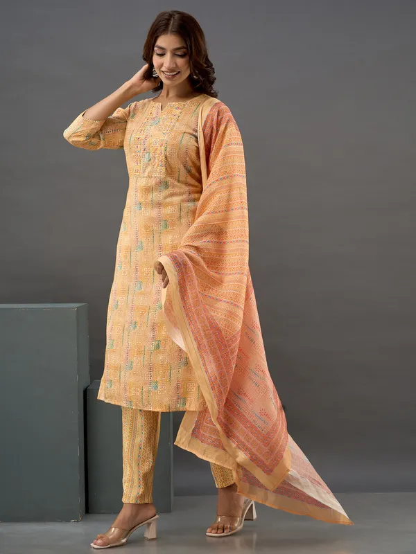 Latest light yellow printed kurti set