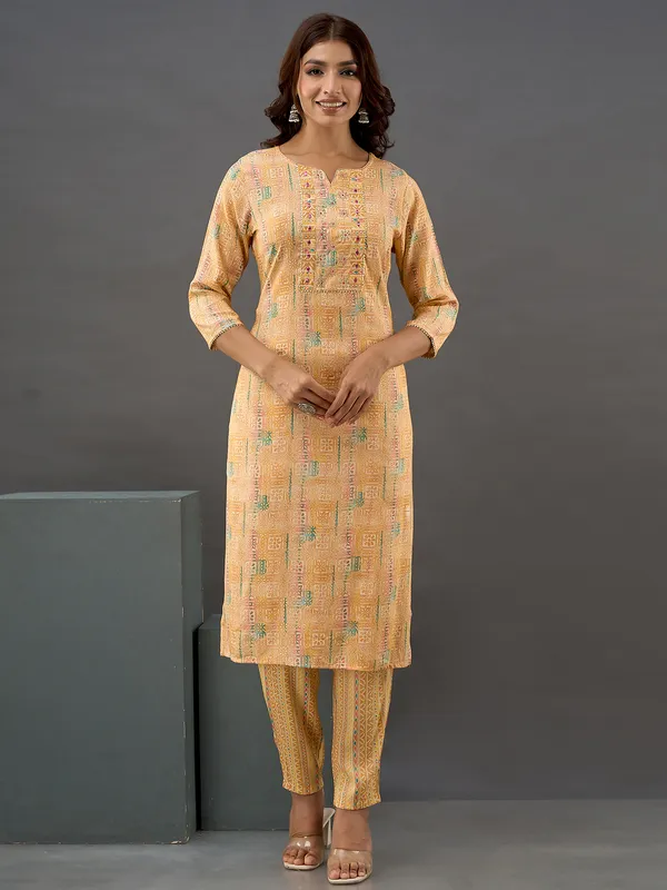 Latest light yellow printed kurti set