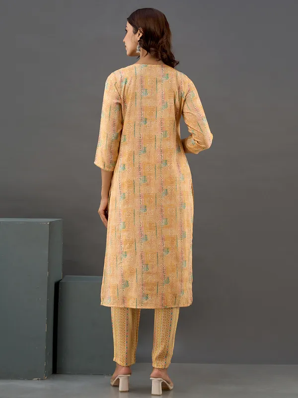 Latest light yellow printed kurti set