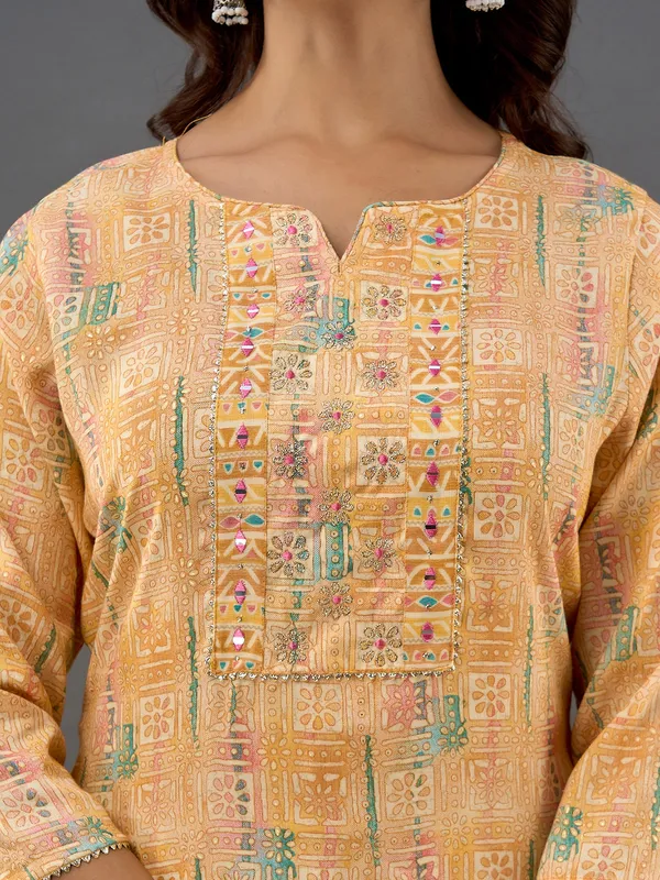 Latest light yellow printed kurti set