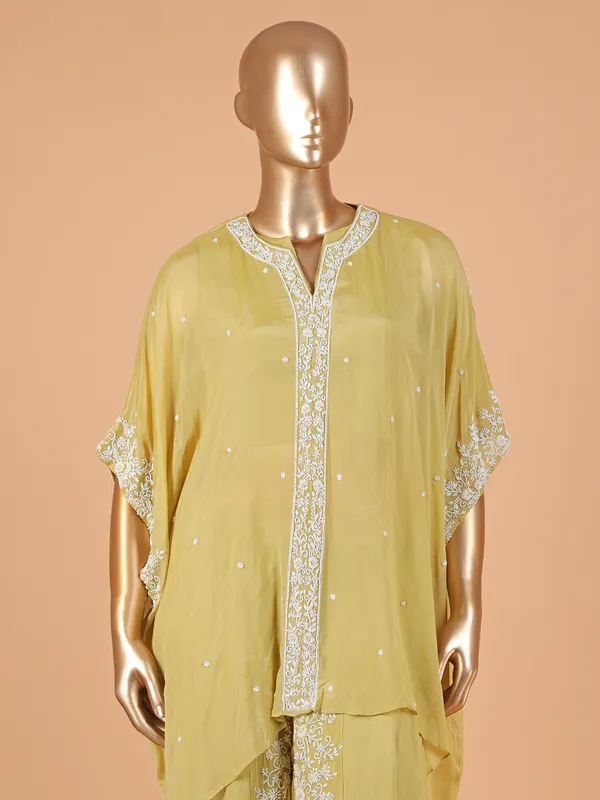 Latest light yellow silk dhoti suit