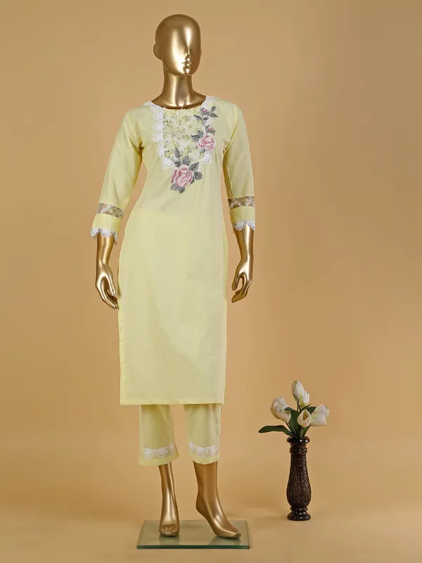 Latest light yellow silk kurti with pant