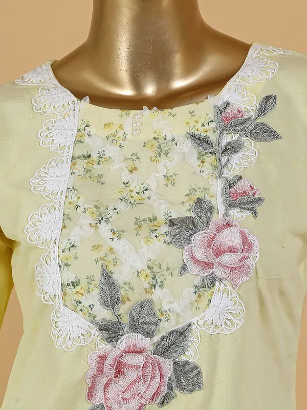 Latest light yellow silk kurti with pant