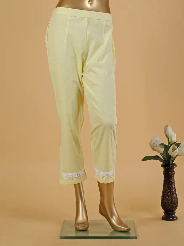 Latest light yellow silk kurti with pant