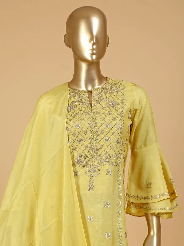 Latest light yellow silk sharara suit
