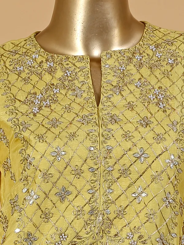 Latest light yellow silk sharara suit