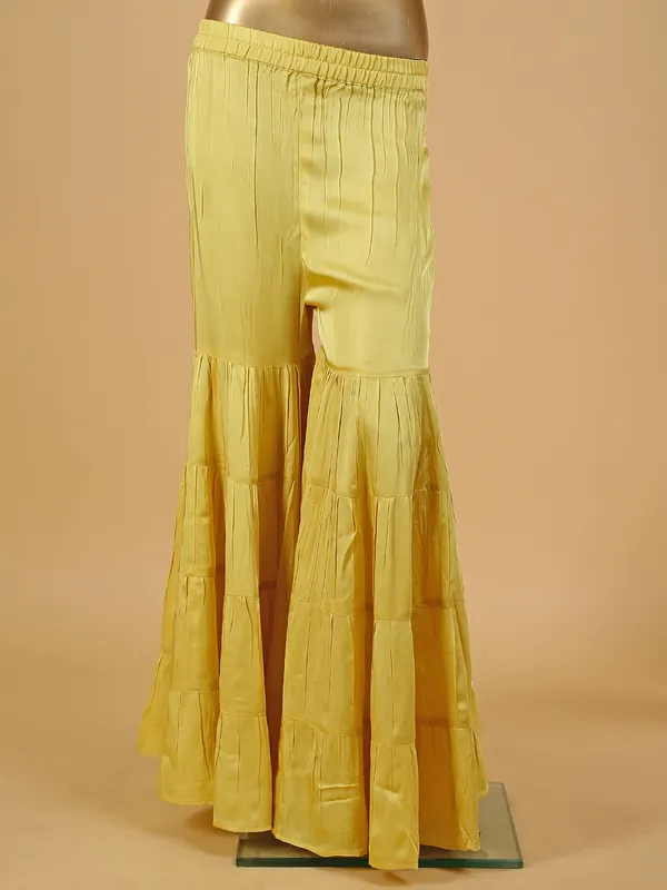 Latest light yellow silk sharara suit
