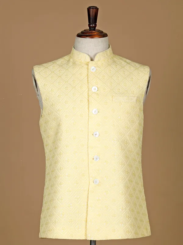 Latest light yellow silk waistcoat
