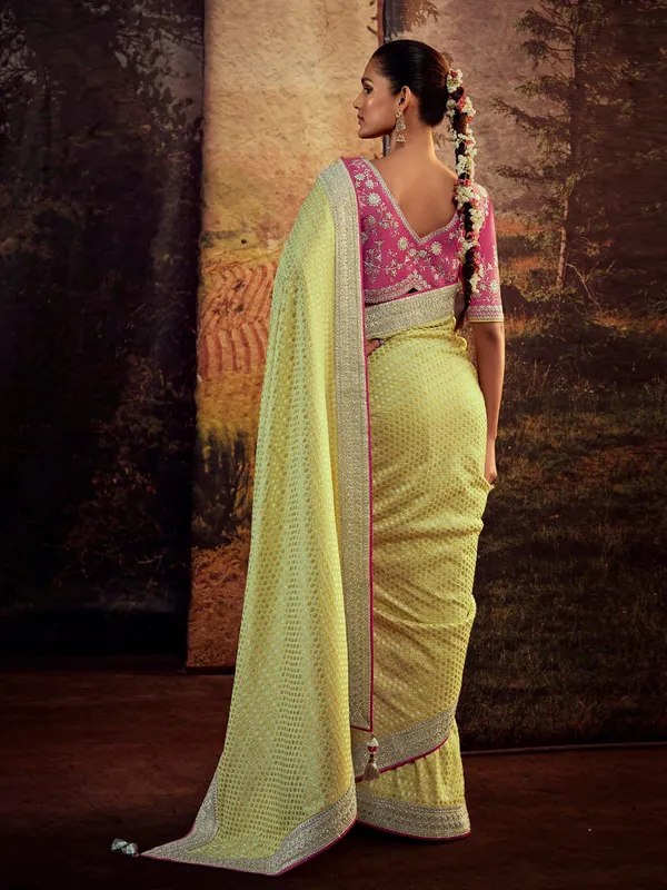 Latest lime yellow soft silk saree