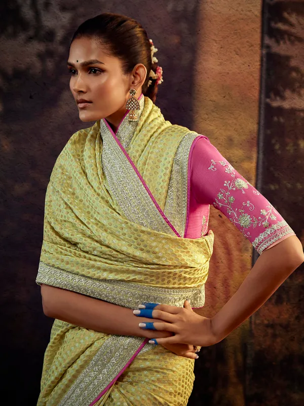 Latest lime yellow soft silk saree