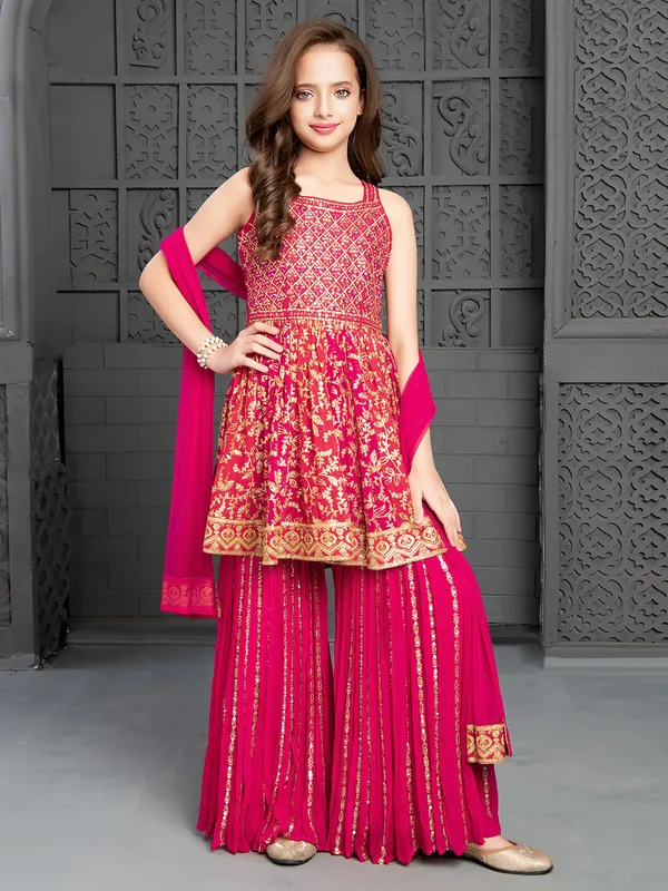 Latest magenta sharara suit in georgette