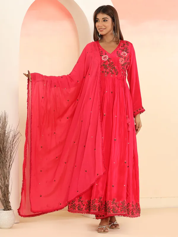 Latest magenta silk anarkali kurti set