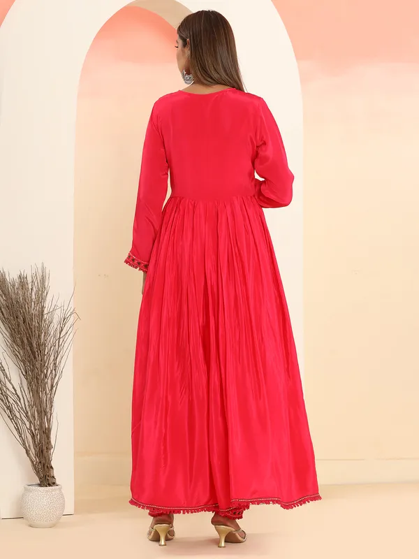 Latest magenta silk anarkali kurti set