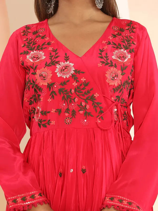 Latest magenta silk anarkali kurti set