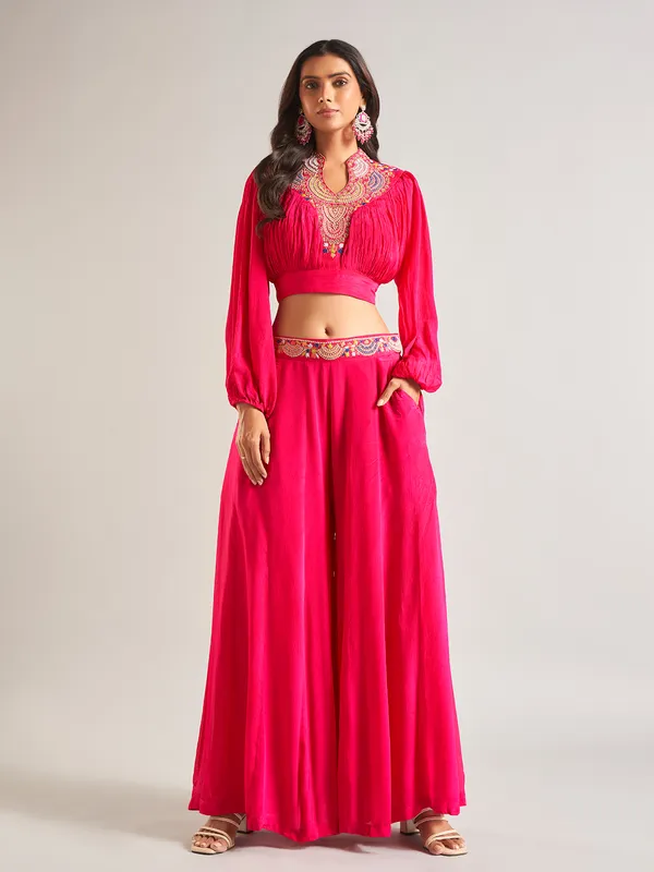 Latest magenta silk palazzo salwar suit