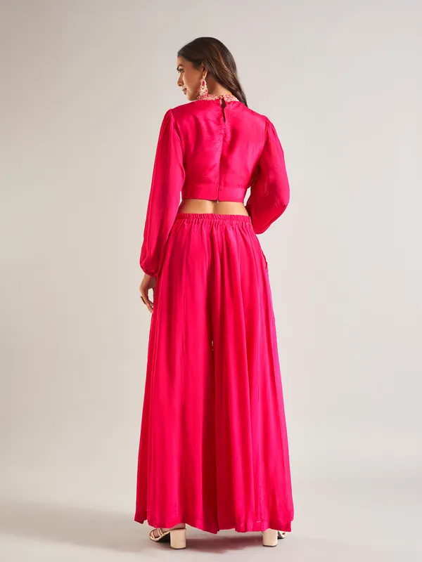 Latest magenta silk palazzo salwar suit