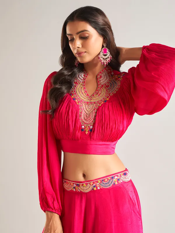 Latest magenta silk palazzo salwar suit