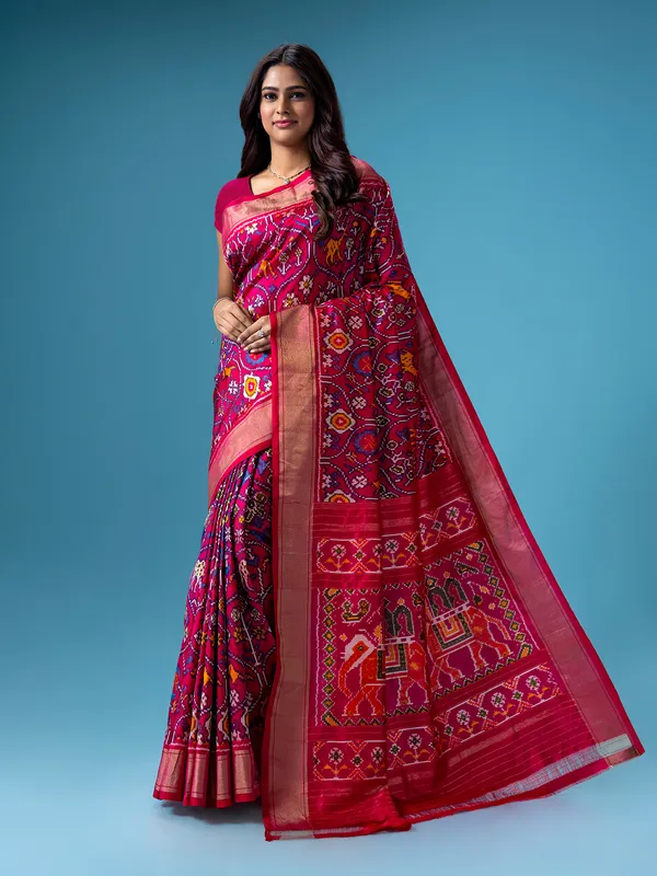 Latest magenta silk patola printed saree