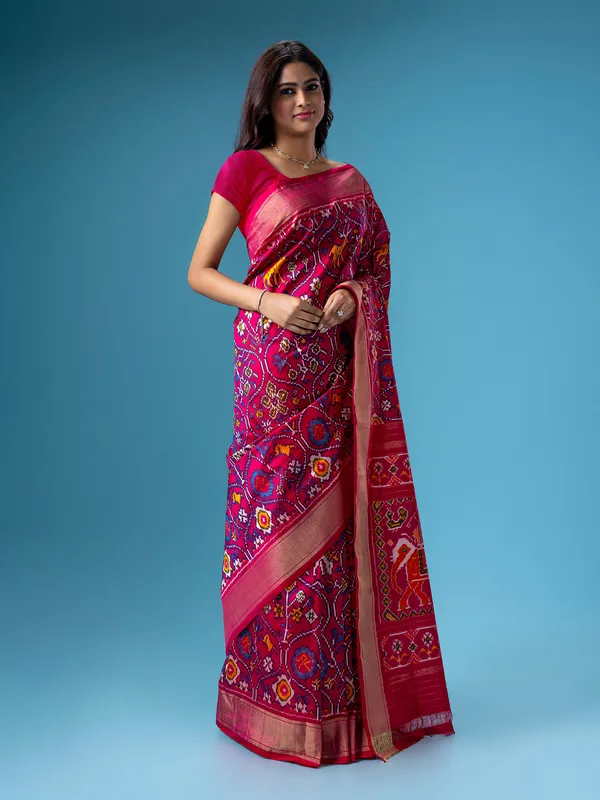 Latest magenta silk patola printed saree