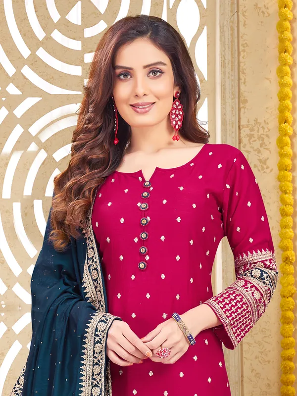 Latest magenta silk salwar suit for festive