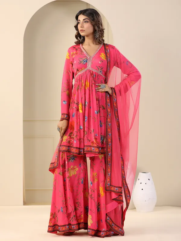 Latest magenta silk sharara set