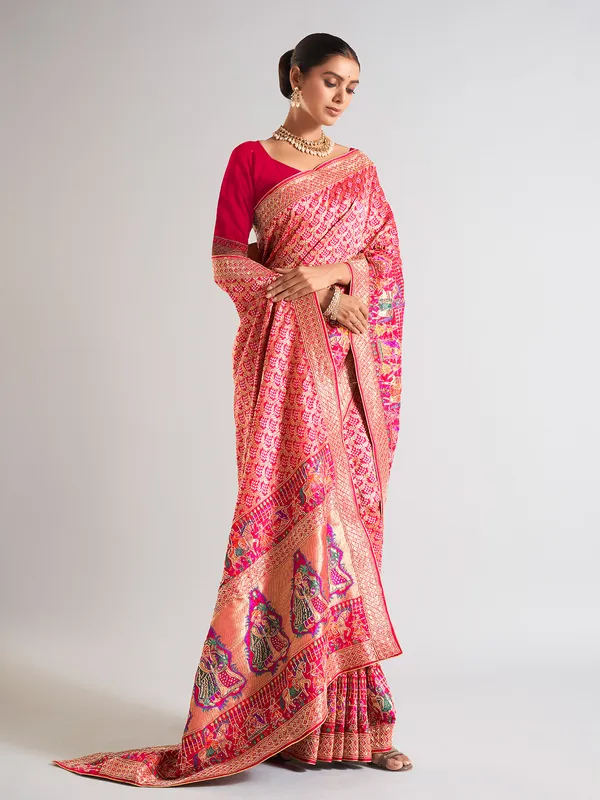 Magenta silk zari weaving saree