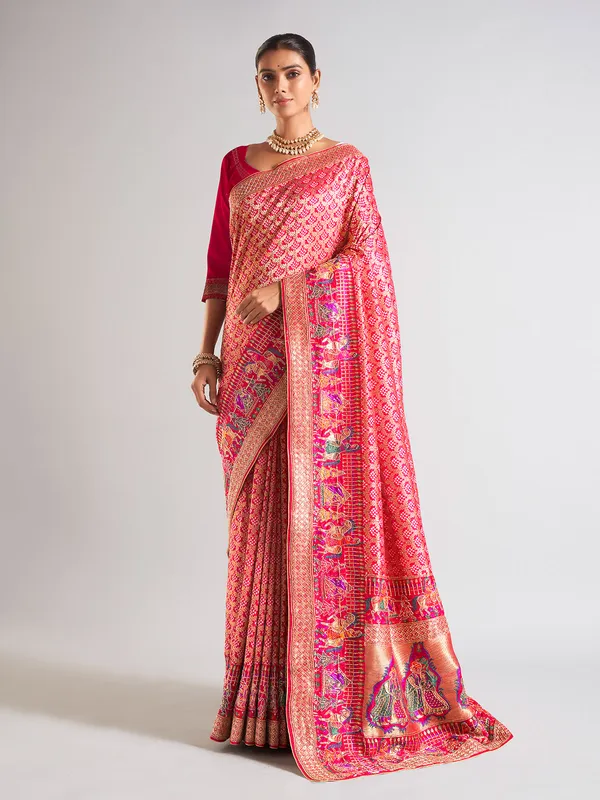 Magenta silk zari weaving saree