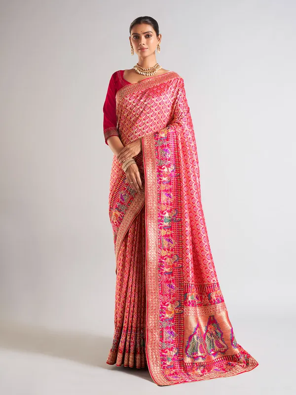 Magenta silk zari weaving saree