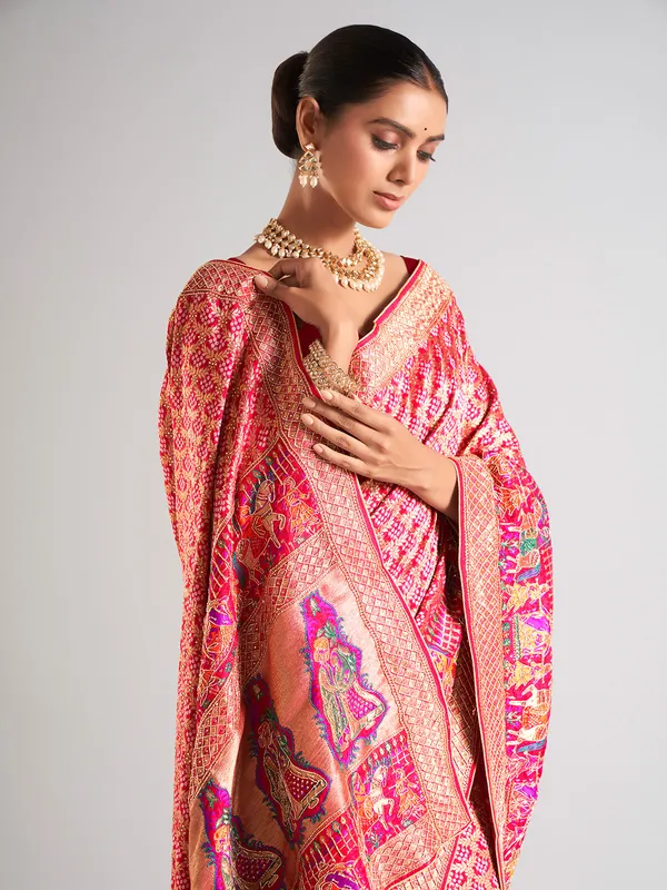 Magenta silk zari weaving saree
