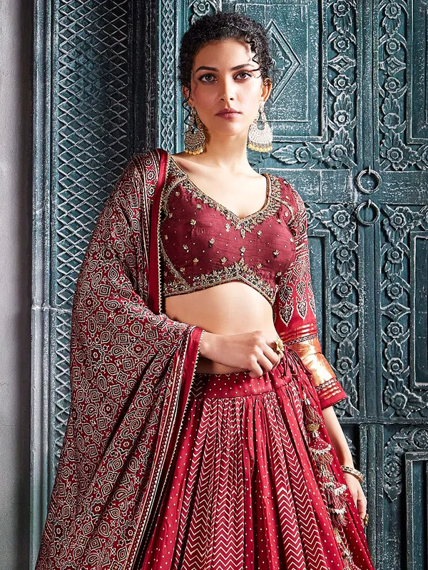 Latest maroon gaji silk lehenga choli