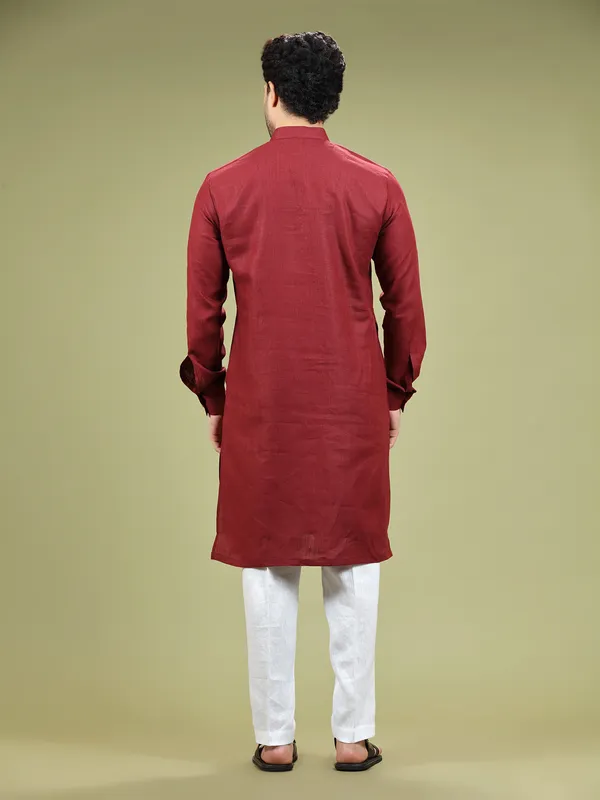 Latest maroon linen kurta suit