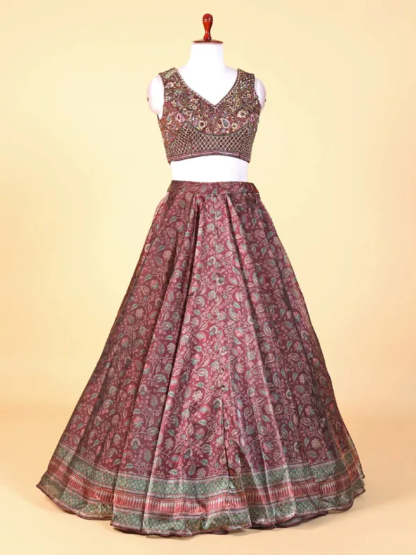Latest maroon organza lahenga choli