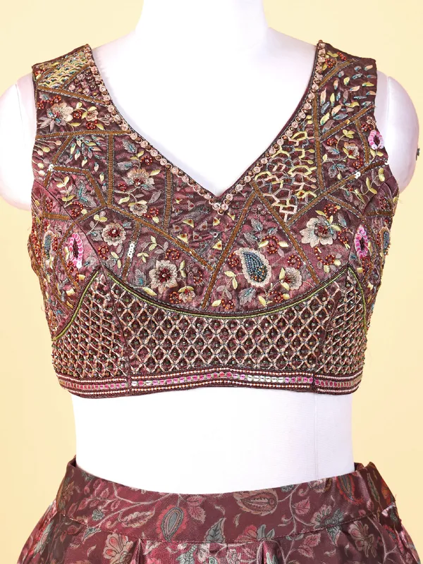 Latest maroon organza lahenga choli