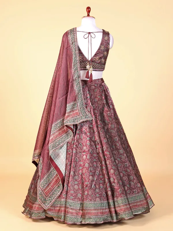 Latest maroon organza lahenga choli